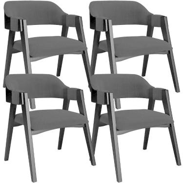 Imagem de Kit 4 Cadeiras Sala De Jantar Estar Living Estofada Suran L02 Preto Bouclê Preto - Lyam Decor