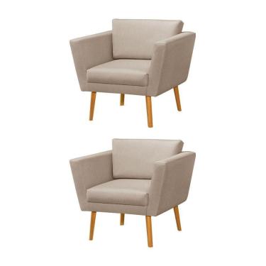 Imagem de Kit 2 Poltronas Retrô Pés Palito Em Madeira Paraty Linho Bege - Bege