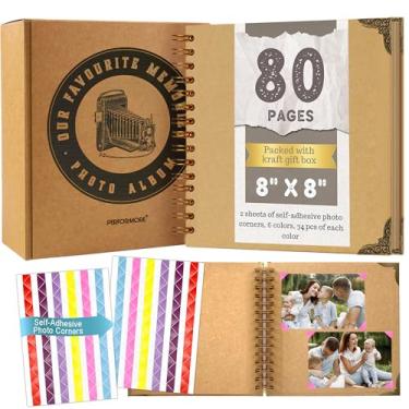 Imagem de Performore Álbum De Recortes Kraft 8X8, Encadernado Em Espiral Com Cantos Metal, 80 Páginas Branco, Fio Cobre, Caixa Presente, Conjunto 204 Fotos, Faça Você Mesmo, Casamento, Viagem, Bebê, Memórias