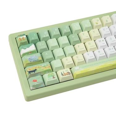 Imagem de GEKUCAP Teclas PBT personalizadas com 130 teclas, perfil cereja verde, conjunto de teclas com tema de mola de sublimação de tinta para teclados mecânicos para jogos Cherry Gateron MX Switchs