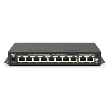 Imagem de DBIT Switch De Rede Não Gerenciado 10 Portas Poe, 8 10/100 Mbps Poe+, 2 Uplinks Gigabit 802.3Af/At, Montagem Em Mesa/Parede, Plug & Play, Suporte Para Modo Extend/Vlan, Gabinete Metal Sem Ventoinha,