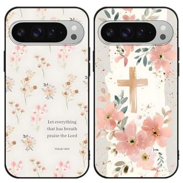 Imagem de Zrutru Pacote com 2 capas de telefone florais de desenho animado para Google Pixel 9 Pro XL 5G 6,8 polegadas, lindas capas com estampa de colagem de flores kawaii, design estético, capa protetora de