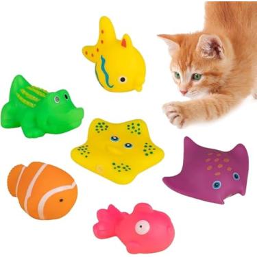 Imagem de Yxinjy 6 peças de brinquedo interativo para gatos de piscina, brinquedos de piscina para gatos, brinquedo aquático flutuante, brinquedo de peixe, banho, brinquedos sensoriais, para gatos para