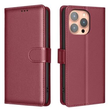 Imagem de HJZSZX Capa tipo carteira de couro magnética luxuosa para iPhone 16 Pro Max, porta-cartões, bolsa tipo carteira (para iPhone 16 Pro Max/vermelho)