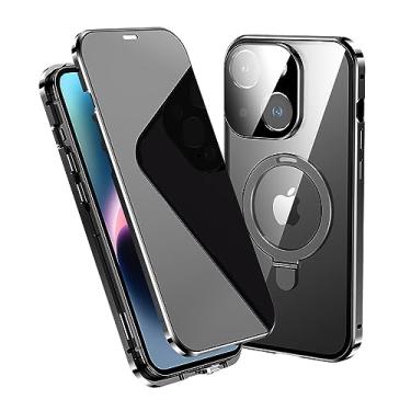 Imagem de KMXDD Capa antiespião para iPhone 15 Pro Max Ring Case Suporte magnético compatível com Magsafe Protetor de lente de tela de privacidade com carregamento sem fio 360 Proteção total do corpo (15 Plus, preto)