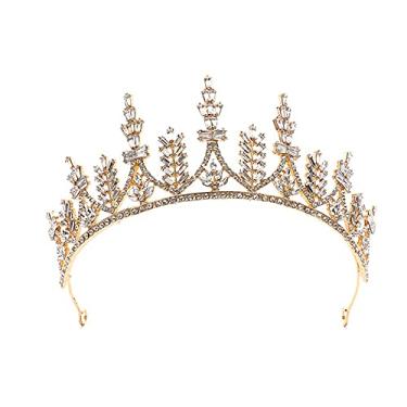 Imagem de Wekicici Tiara de princesa de cristal dourado, coroa de princesa, vintage, com strass, para casamento, formatura, elegante, acessórios de cabelo para mulheres e meninas (ouro)