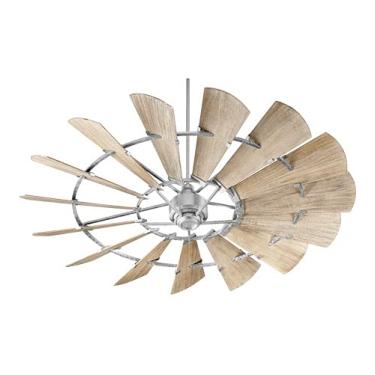 Imagem de Quorum 97215-9 | Ventilador interno de moinho de vento (seco) - 15 lâminas de madeira de carvalho envelhecido de 182 cm - Acabamento galvanizado - com controle de parede reversível de 6 velocidades