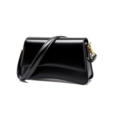 Imagem de MoreFarther Bolsa tiracolo feminina, bolsa de ombro ajustável de couro legítimo, bolsa leve para sela, Preto