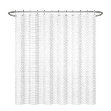 Imagem de ggaimwf Cortina de chuveiro de cor sólida de 182 x 182 cm para banheiro, waffle, banheiro, resistente à água, cortina branca moderna grossa para box de chuveiro com ganchos de metal