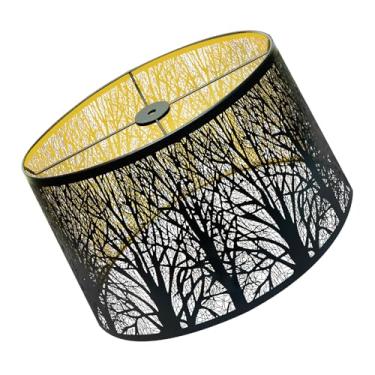 Imagem de SWAIFDEE Abajur Oval De Metal Com Design Floresta Gravada Para Decoração Quarto, Uso Versátil, Chão E Mesa, Interior Dourado, Preto Exterior Banhado, (12×8)×(14×10,5)×8,5"