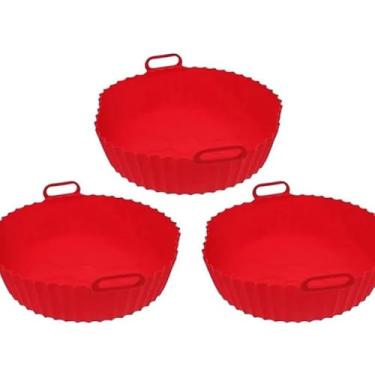 Imagem de Kit Formas Silicone Reutilizavel Protetor Air Fryer Microondas Forro Antiaderente Assadeiras(Kit 3 vermelho)