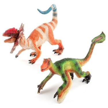 Imagem de Conjunto de figuras de dinossauros: lagarto de crista dupla e dromeoss
