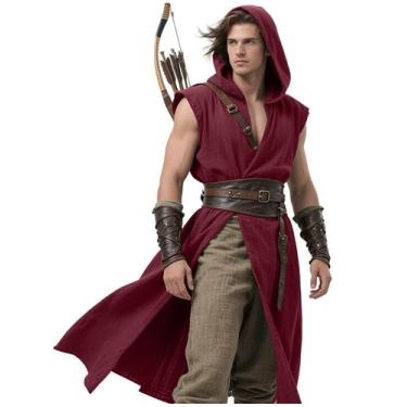 Imagem de Túnica com capuz L'VOW Renaissance Medieval Viking Costume Masculino