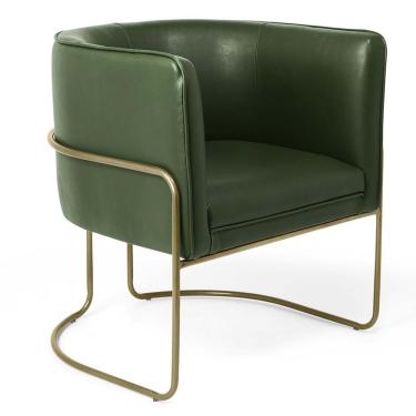 Imagem de Poltrona Decorativa Fixa Base de Aço Bronze Betina D02 Corano Verde Musgo B-89 - Lyam Decor