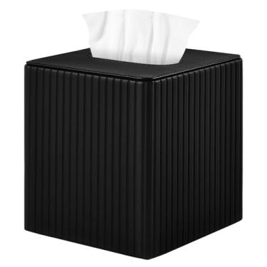 Imagem de XNONE Capa de caixa de lenços de couro PU quadrada suporte de caixa de lenços para banheiro, bancada, cabeceira, quarto, mesa de escritório, organizador decorativo de tecido moderno com fecho