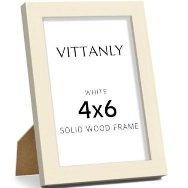 Imagem de Vittanly Porta-retrato 10 x 15 cm, moldura de madeira maciça com acrílico, inclui tapete de 9 x 12 cm, pendurar na parede ou mesa para decoração de casa, branco, 1 pacote