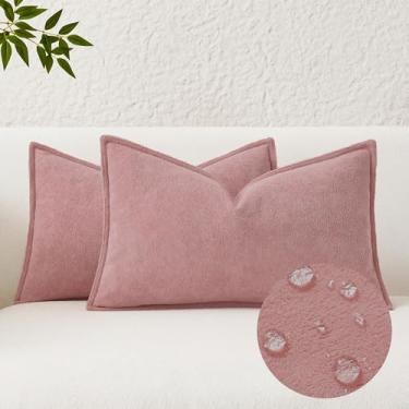 Imagem de Kevin Textile Capas de almofada decorativas à prova d'água rosa de pelúcia 30,5 x 50,8 cm, pacote com 2 almofadas macias texturizadas, almofadas elegantes para sofá, cadeira, cama, decoração de casa