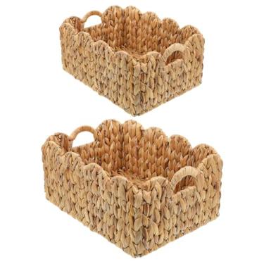 Imagem de Cesto de vime de borda recortada, cestas dobráveis de armazenamento de jacintos, cestas de vime tecidas à mão, cesto de armazenamento de roupa com alças embutidas, caixas organizadoras decorativas