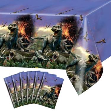 Imagem de Avezano Toalha de mesa descartável com 6 peças de dinossauro, decoração de festa de aniversário de dinossauro, artigos de piquenique para festa do mundo da selva para crianças e adultos, aniversário
