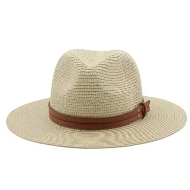 Imagem de Chapéu de sol balde masculino e feminino chapéu de palha panamá festa ao ar livre piquenique para-sol bacia chapéu jazz bege XL58-60 cm