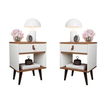 Imagem de Kit 2 Mesas de Cabeceira Mesinha Para Quarto 1 Gaveta Puxador em Couro
