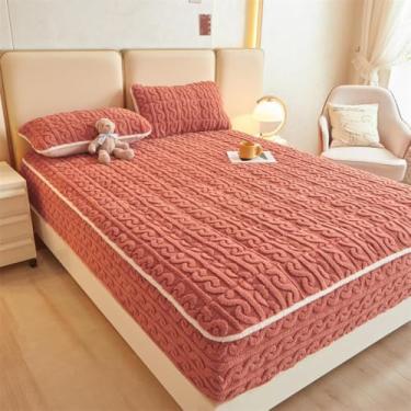 Imagem de Jogo de lençol com elástico alto, extramacio, respirável, colcha, de veludo, quente, de flanela felpuda, rosa, 180 x 200 cm