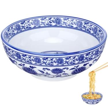 Imagem de Luxshiny Tigela de porcelana branca azul tigela de cerâmica chinesa tigela asiática para servir macarrão, sopa, salada, macarrão, arroz, frutas, Udon Soba Phos 20 cm