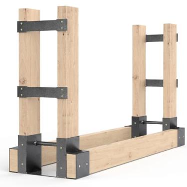 Imagem de Opmeiro Suportes de rack de lenha para uso externo, suporte de armazenamento de madeira para lareira resistente, ajustável a qualquer comprimento, preto prateado