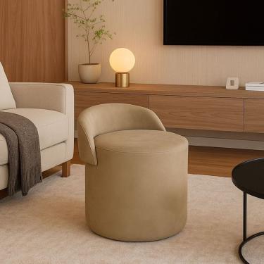Imagem de Puff Banco Orgânico Encosto Redondo Sala Estar Quarto Suede