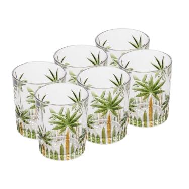Imagem de Cj 6 Copos Baixos de Cristal Palm Tree Handpaint 340ml Wolff