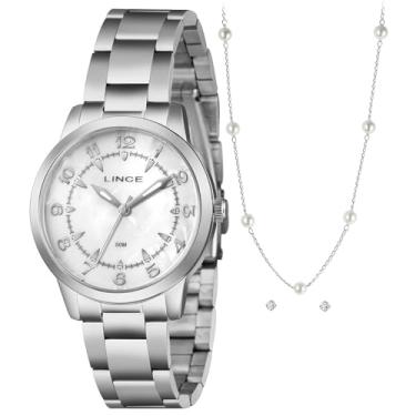 Imagem de Relógio Feminino Prata Lince LRMM065L38 K0K9 Com Brincos e Colar Visor Madrepérola
