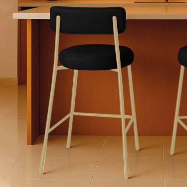 Imagem de Banqueta Cozinha Média Com Encosto Industrial Champanhe Londres Pu Preto D03 - D'rossi