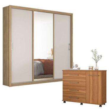 Imagem de Cômoda Flora E Guarda Roupa Casal Residence Amêndola Off White - Demóbile