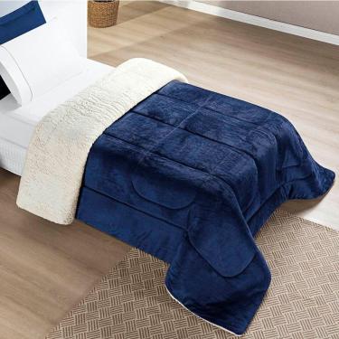 Imagem de Edredom Solteiro Coberdrom Sherpa/mantinha Everest 1 Peça - Marinho