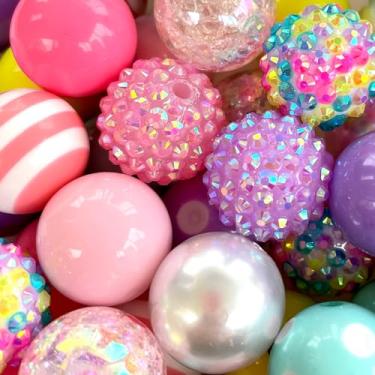 Imagem de MKLKSDH 50 peças de contas de chiclete de 20 mm para canetas, contas redondas grossas coloridas para chaveiro, pérolas grandes, strass, contas focais de acrílico para artesanato, joias, pulseiras