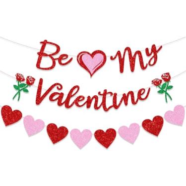 Imagem de Kit de banner de decoração de dia dos namorados pré-montagem Be My Valentine com guirlanda de coração, suprimentos de festa de aniversário de dia dos namorados para casamento, espirais pendurados e