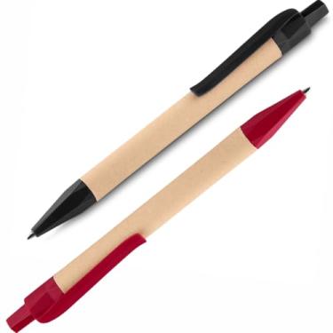 Imagem de Caneta corpo em papel reciclado com detalhes em plástico PLA biodegradável. (Preto e Vermelho)