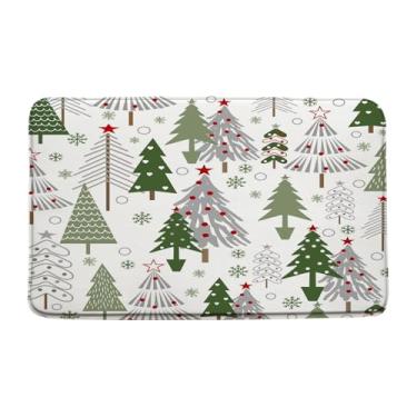 Imagem de JIRGIXA Tapete de banho de Natal cinza verde sálvia fofo árvore de Natal floco de neve rústico férias de inverno 45,2 cm x 75,9 cm impressão microfibra espuma viscoelástica decoração de banheiro