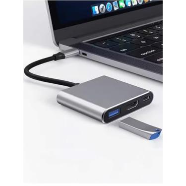 Imagem de Cabo adaptador multiportas USB C para HDMI com porta de carregamento, hub USB C, adaptador tipo C para USB com HDMI 4K, USB3.0, entrega de energia de 100 W, suporta transferência de dados de alta