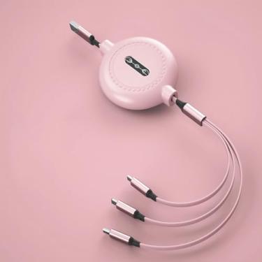 Imagem de Cabo de carregamento 3 em 1, USB A para USB C/Lghting/Micro USB, cabo tipo C compatível com iPhone 16/15/14/13/12/11/Pro/Pro Max, Samsmg, i Pad, telefone Android, tablet - rosa