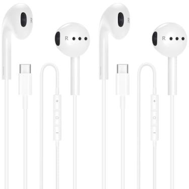 Imagem de esbeecables Fones de ouvido para iPhone EarPods com conector USB-C, 2 fones de ouvido com fio Hi-Fi com controle remoto integrado para controlar música, volume e microfone de chamadas para iPhone