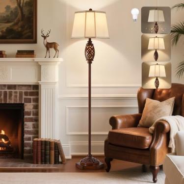 Imagem de Luvkczc Luminária de chão vintage - Resina esculpida marrom com design de luz oca, lâmpada de pé rústica para sala de estar, quarto, estudo (lâmpada incluída)