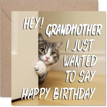 Imagem de Stuff4 Cartão de aniversário da avó - gato fofo Peekaboo - Cartão de feliz aniversário para avó do neto, neta, 5,7 polegadas adorável gatinho aniversário cartões comemorativos