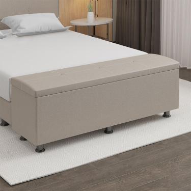 Imagem de Baú Sapateira Estofada Casal King Size 195 Cm Terra Linho Skybox Bege