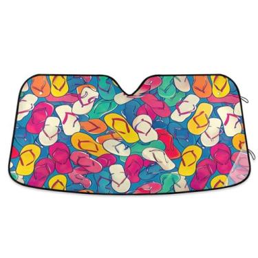 Imagem de Qilmy Chinelos de praia de verão para para-brisa de carro, protetor de viseira dobrável, mantém fresco, bloqueia raios UV e acessórios para proteger carros, SUVs, caminhões-M139