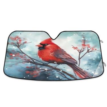 Imagem de Wassud Para-brisa de carro pássaro vermelho, persianas refletivas para janela dianteira do carro, protetor de viseira de sol bloqueia raios UV, persiana dobrável sanfonada automática para carro