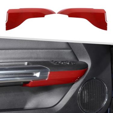 Imagem de Jimen Adequado para Ford Mustang 2015-2024, 2 peças guarnição da tampa do painel do apoio de braço da porta interna (vermelho)