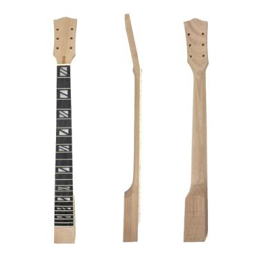Imagem de YoungMonic Substituição de pescoço de guitarra elétrica mogno escala de 63 cm, salto embutido - 22 trastes jacarandá branco incrustações com encadernação e porca normal peças de guitarra inacabadas