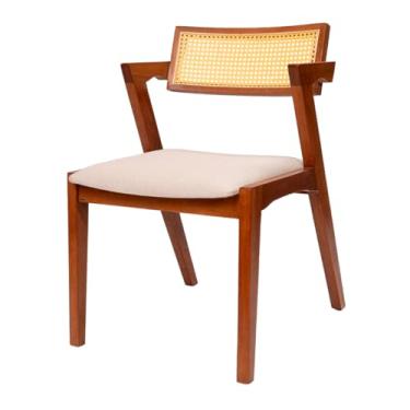 Imagem de Cadeira de Jantar Estofada Madeira Maciça Com Telinha Rattan Natural Stter (Linho Cru)