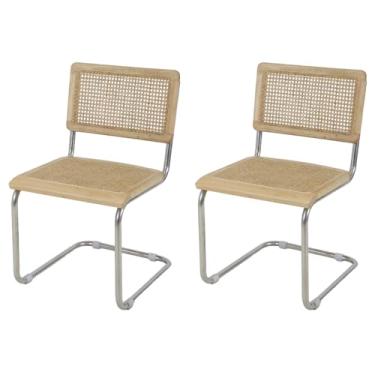 Imagem de Kit 2 Cadeiras de Jantar Cesca com Base Inox Assento Encosto em Palha Trançada para Sala de Estar, Área Gourmet, Varanda